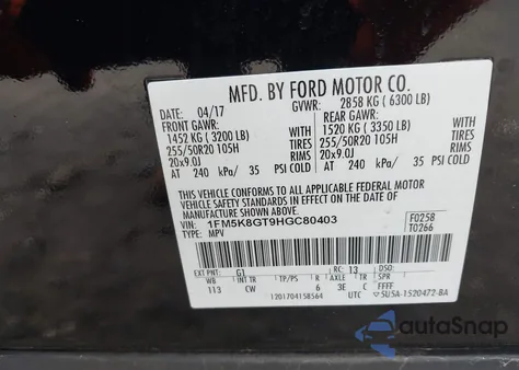 2017 Ford Explorer Sport from USA, damaged, VIN 1FM5K8GT9HGC80403